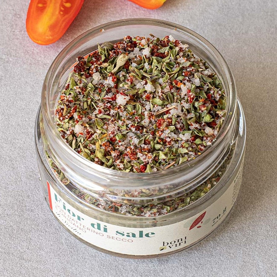Salt with dried tomatoes and oregano from Etna 70 g | Italy | Boniviri