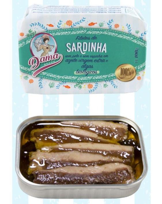 Sardine fillet in organic extra virgin olive oil with seaweed, skinless & boneless (BIO) | Dama