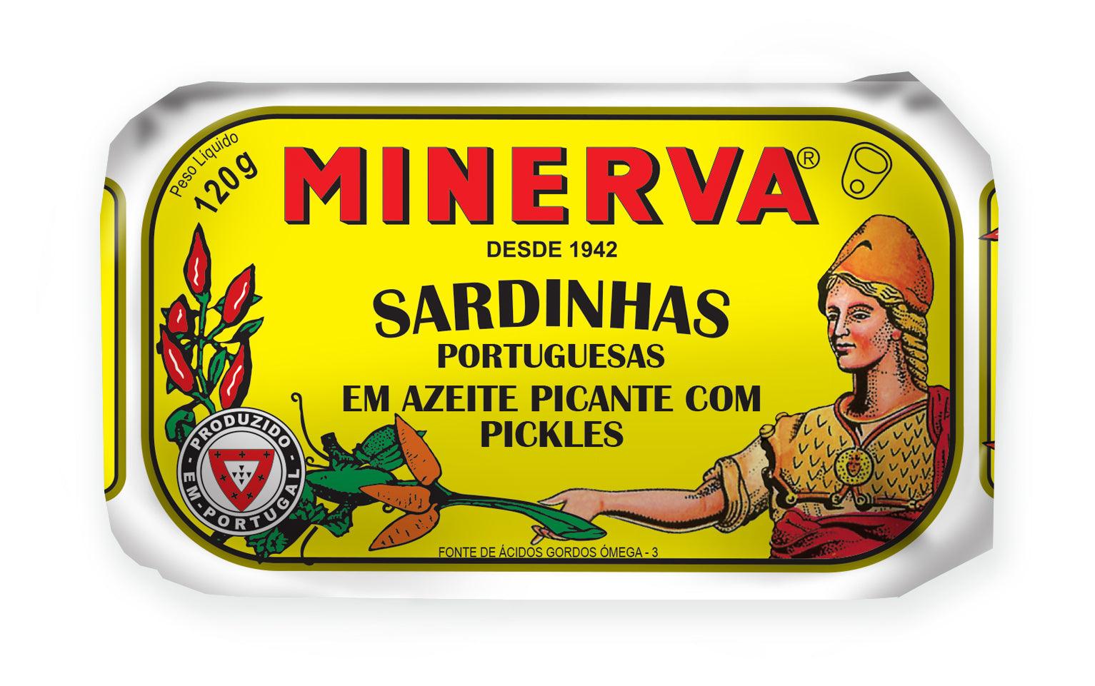 Sardinės aštriame alyvuogių aliejuje su marinuotais agurko ir morkų griežinėliais Minerva Classic